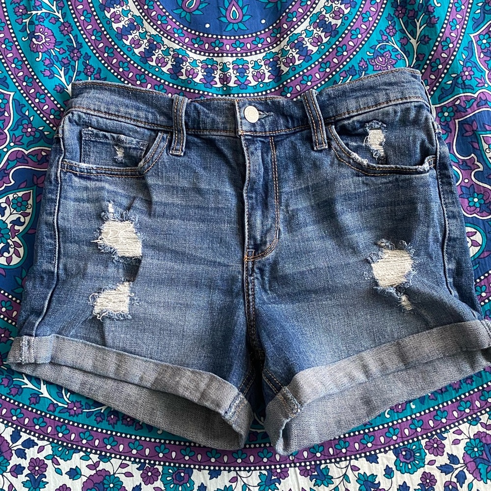 Hollister High Rise Midi Distressed Shorts